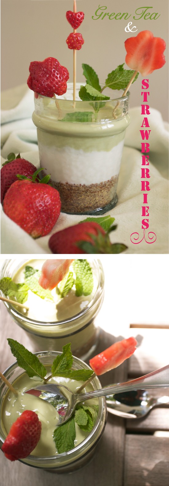 Green Tea Yogurt Parfait with Strawberries and Mint