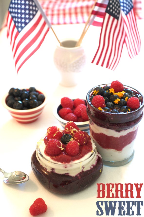 July 4th creamy & sweet berry sauce yogurt parfait.
