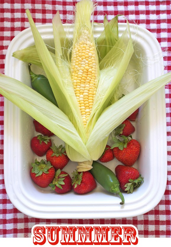 Summer fruit and corn on the cob