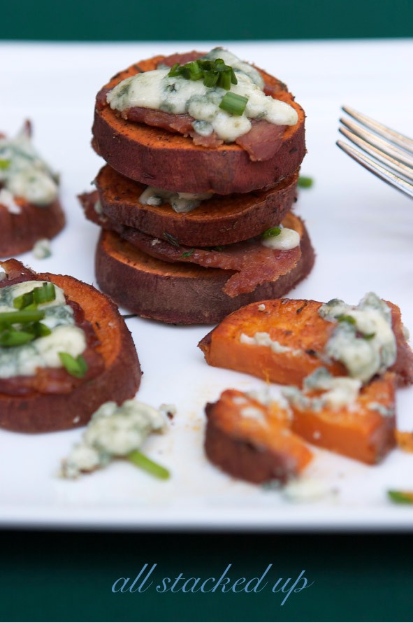 Sweet Potato Stacks with Blue Cheese and Bacon | Recipe on MarlaMeridith.com