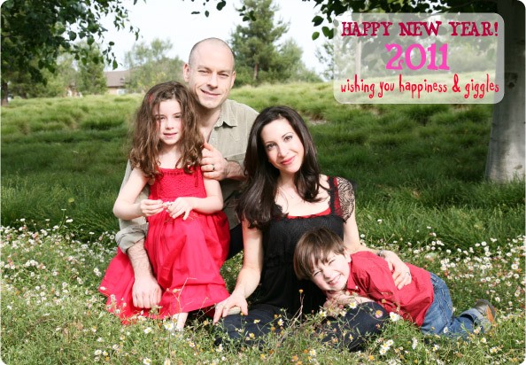 Happy New Year Card with Family of Four