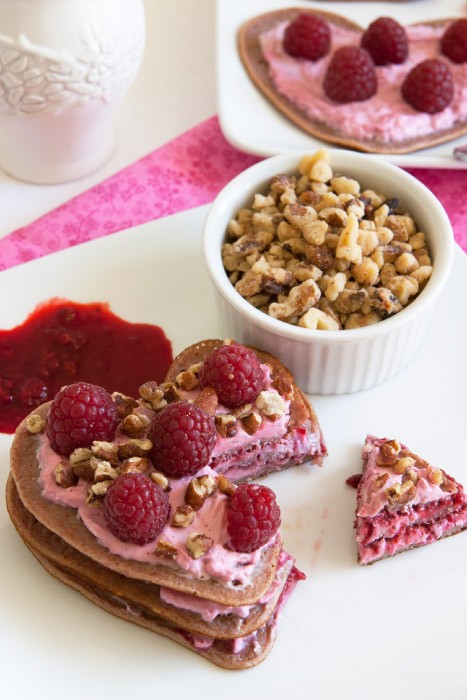 Raspberry Crepes with Cream Cheese filling & walnuts