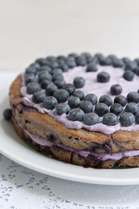 Gluten free layer cake with fresh blueberries and sauce