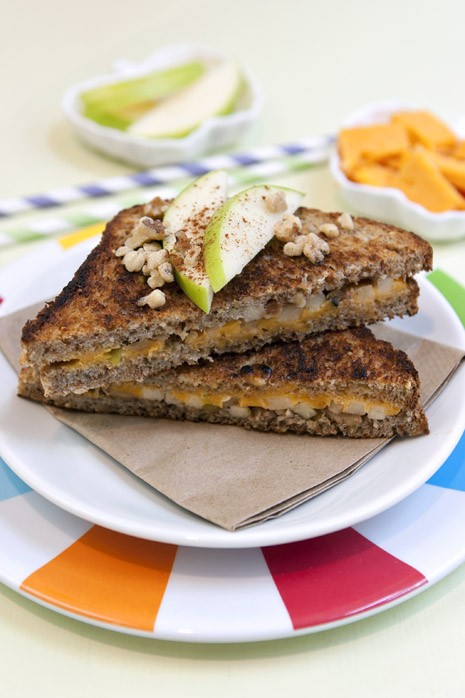 Grilled cheese with Ezekiel bread, cheddar cheese, apples and walnuts