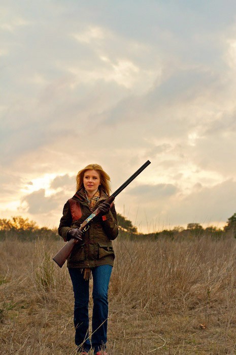 Georgia Pellegrini with shot gun at Joshua Creek Ranch, TX