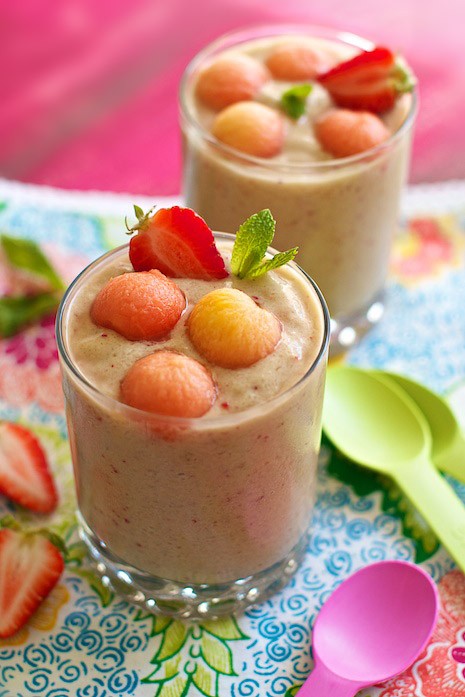 Tropical Papaya Strawberry Avocado Shake | recipe on MarlaMeridith.com