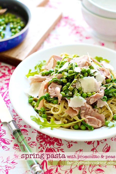 Spring Pasta with Prosciutto, Peas and Cheese on MarlaMeridith.com