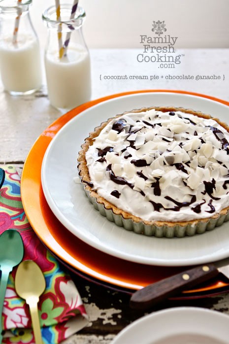 Coconut Cream Pie with Chocolate Ganache | Recipe on MarlaMeridith.com #vegan