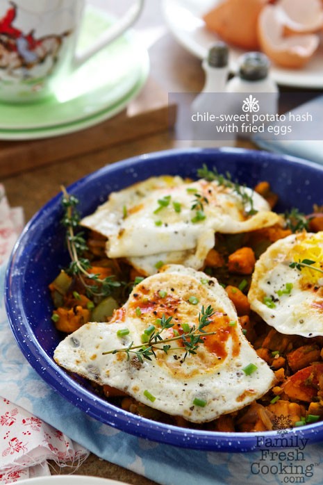 Chile-Sweet Potato Hash with Fried Eggs | Recipe on MarlaMeridith.com