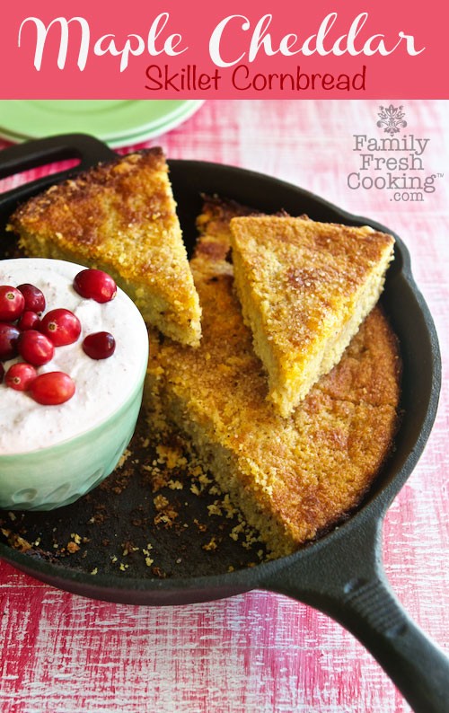 Maple Cheddar Skillet Cornbread. A delicious side for #Thanksgiving! #recipe on MarlaMeridith.com © MarlaMeridith.com