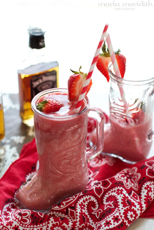Cowgirl Coolers | Whiskey Strawberry Daiquiri Cocktail | recipe on MarlaMeridith.com