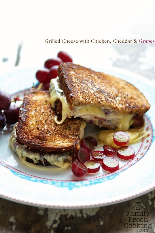 Grilled Cheese with Chicken, Cheddar & Grapes | recipe on MarlaMeridith.com