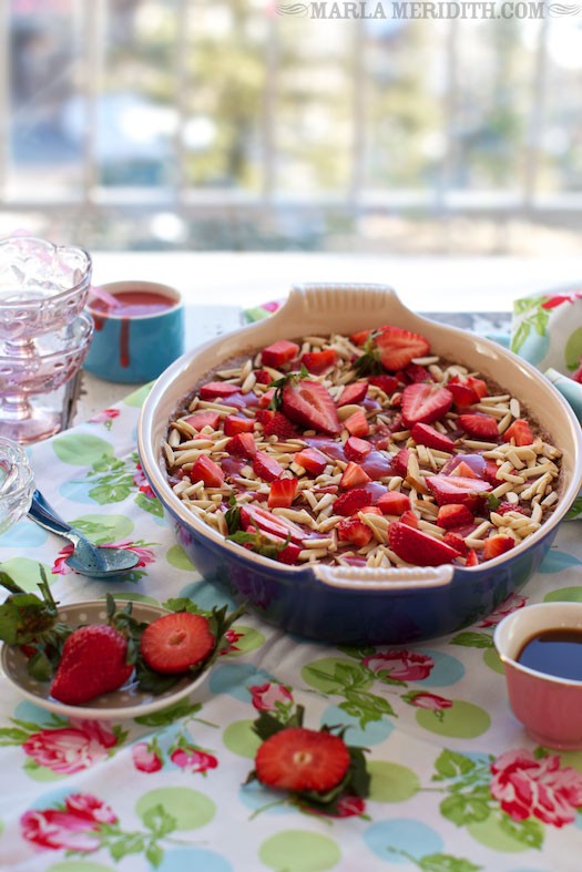 This recipe for Vegan Baked Strawberry Steel Cut Oatmeal is super healthy and you can make it the night before. Perfect for the busy work and school week! MarlaMeridith.com