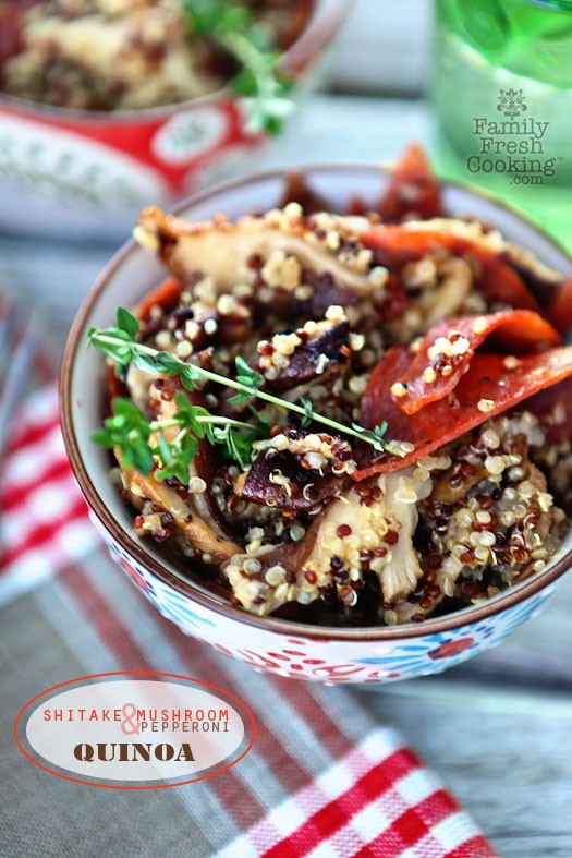 Shitake Mushroom and Pepperoni Quinoa | MarlaMeridith.com