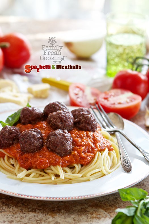 Spaghetti and Meatballs with Fresh Tomato Sauce | MarlaMeridith.com
