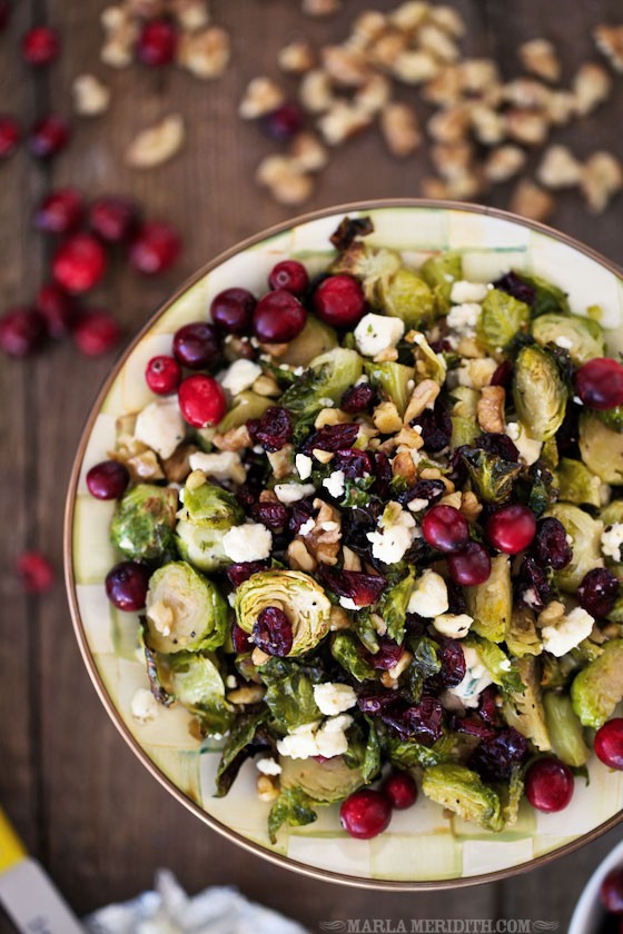 Maple Roasted Brussels Sprouts with Walnuts, Blue Cheese & Cranberries #recipe The ULTIMATE Thanksgiving side dish! MarlaMeridith.com ( @marlameridith )
