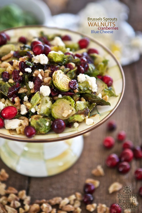 Maple Roasted Brussels Sprouts with Walnuts, Blue Cheese & Cranberries | MarlaMeridith.com