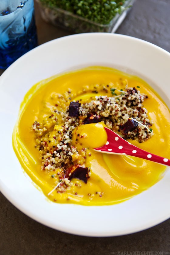 Roasted Golden Beet & Carrot Soup with Quinoa | MarlaMeridith.com