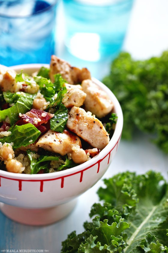 Quinoa Salad with Kale, Chicken, Chickpeas & Bacon | MarlaMeridith.com