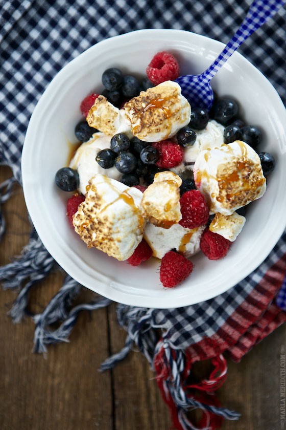 Smore's Berries recipe, great for summer get togethers. This recipe comes together in minutes! MarlaMeridith.com