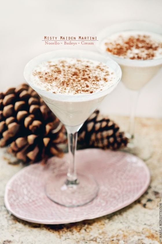 Misty Maiden Martini | You must serve this creamy dessert cocktail at your holiday parties! Chocolate, hazelnut, walnut & cream. Mmmmmm! MarlaMeridith.com