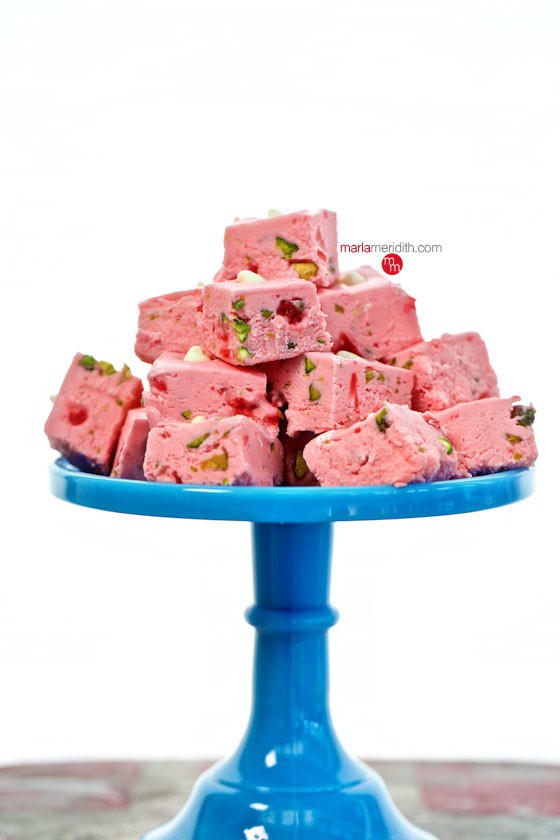 Cherry & Pistachio Fudge | Surprise your Valentine with this sweet treat! MarlaMeridith.com