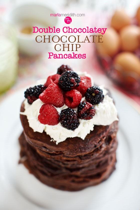 Double Chocolatey Chocolate Chip Pancakes | Chocolate lovers..this #recipe is for YOU! MarlaMeridith.com ( @marlameridith )