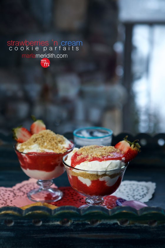 These Strawberries 'n Cream Cookie Parfaits are all kinds of sweet delicious! Get the recipe on MarlaMeridith.com