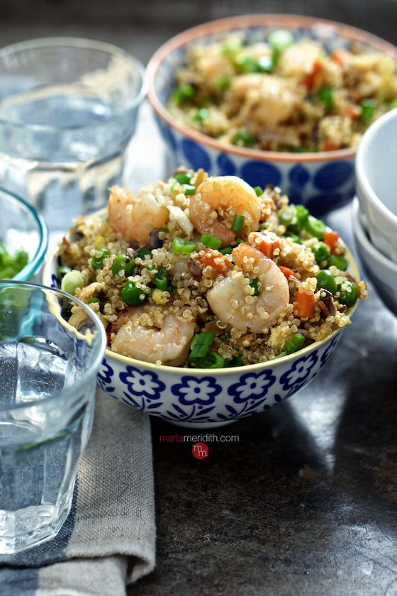 Quinoa & Shrimp "Fried Rice" | This #recipe tastes just like what you love in Chinese restaurants! MarlaMeridith.com