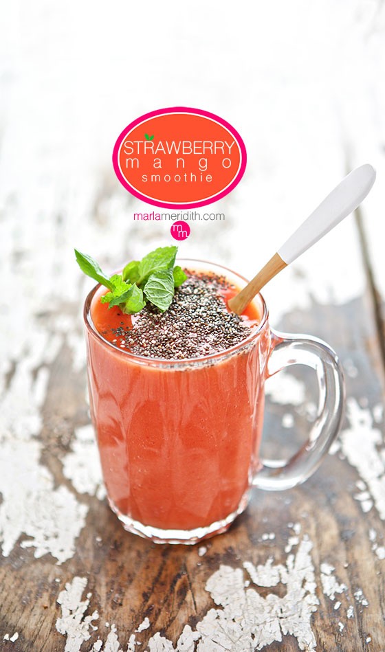 Strawberry Mango Smoothie | A perfectly healthy & fruity drink! MarlaMeridith.com #glutenfree #vegan #recipe