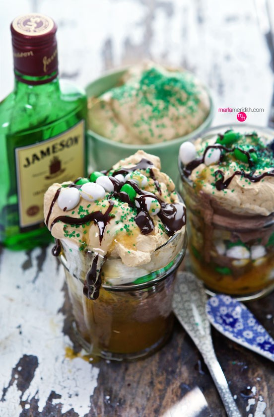 Naughty Shamrock Sundaes are sweet, delicious and topped off with Jameson! Get the recipe on MarlaMeridith.com