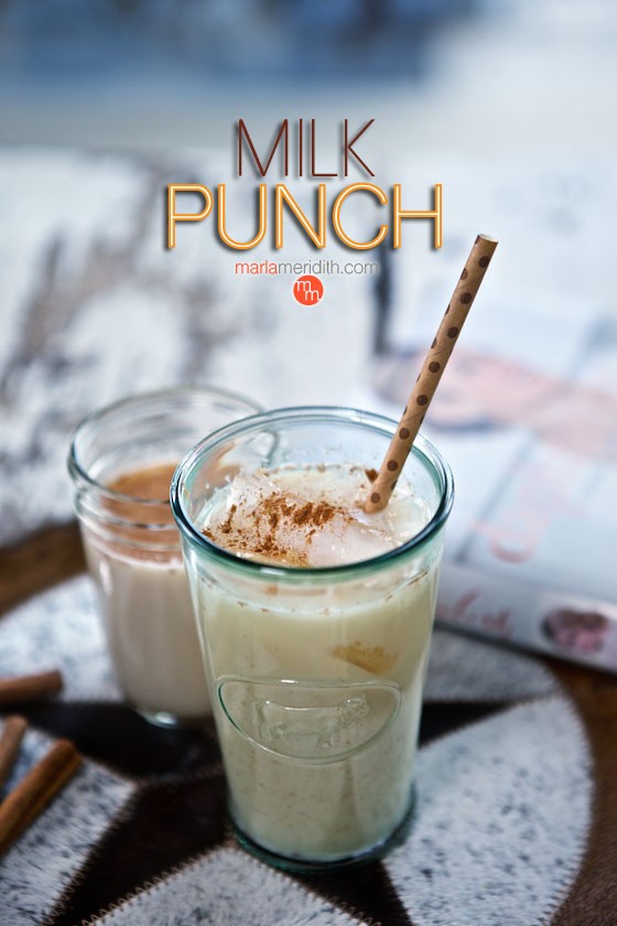 We love this Milk Punch recipe, flavored with vanilla, brown sugar, nutmeg and rum. Serve this delicious cocktail hot or iced! MarlaMeridith.com