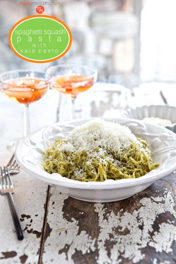 Spaghetti Squash "Pasta" with Kale Pesto | recipe on MarlaMeridith.com ( @marlameridith )