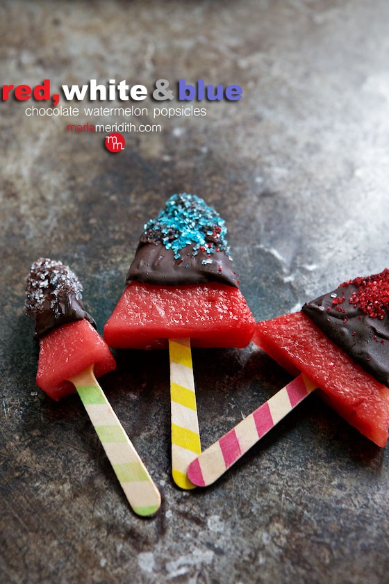 Chocolate Covered Watermelon Popsicles. great for the 4th! MarlaMeridith.com