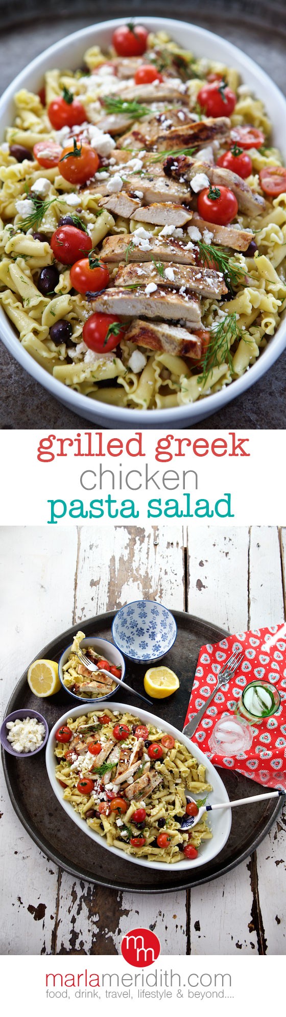 Grilled Greek Chicken Pasta Salad | MarlaMeridith.com ( @marlamerdith )