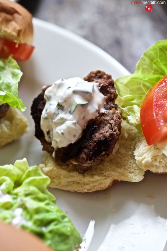 Greek Sliders | Burgers seasoned with Mediterranean flavors & smothered in Tzatziki Sauce | MarlaMeridith.com ( @marlameridith )
