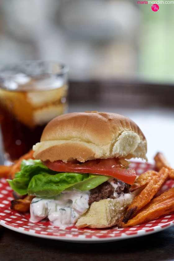 Greek Sliders | Burgers seasoned with Mediterranean flavors & smothered in Tzatziki Sauce | MarlaMeridith.com ( @marlameridith )