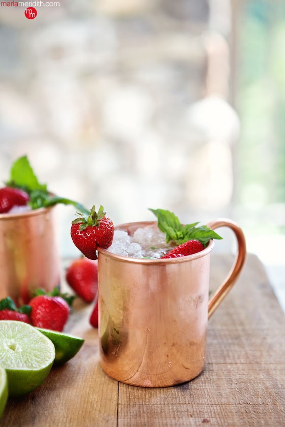 Strawberry Basil Moscow Mule Cocktail | The ultimate summer libation! MarlaMeridith.com ( @marlameridith )
