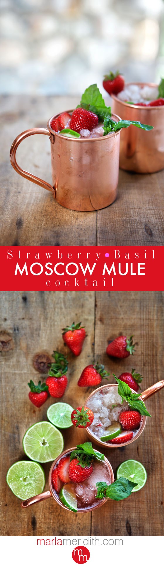 Strawberry Basil Moscow Mule Cocktail | The ultimate summer libation! MarlaMeridith.com ( @marlameridith )