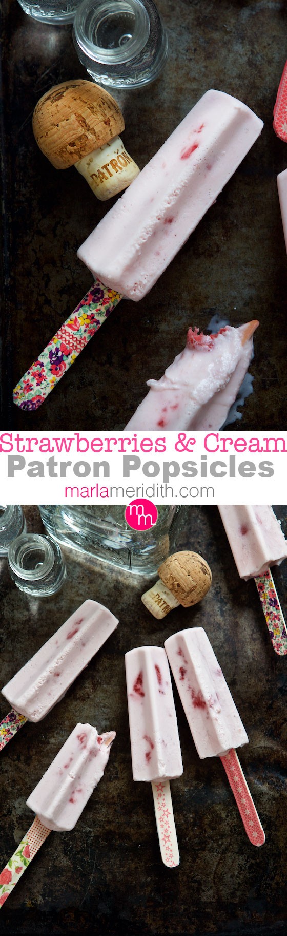 Strawberries & Cream Patron Popsicles | Serve these at your next outdoor party! MarlaMeridith.com ( @marlameridith )