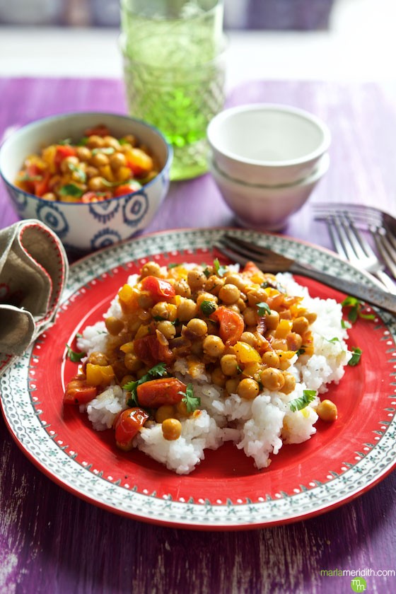 This Vegan Thai Chickpea Curry is a budget friend, delicious family meal. MarlaMeridith.com #vegan #recipe