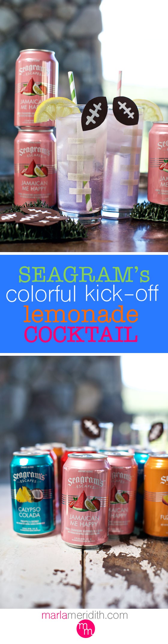 Seagram's Colorful Kickoff Lemonade Cocktail recipe for fall & football parties. MarlaMeridith.com ( @marlameridith ) @segramsescapes #colorfulkickoff