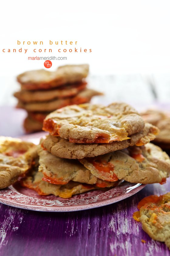 Brown Butter Candy Corn Cookies recipe on MarlaMeridith.com #halloween #cookies #recipe