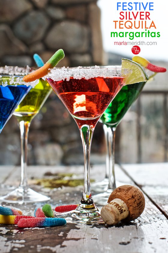 Festive Silver Tequila Margaritas! This Holiday Cocktail Recipe can be custom colored to suit any themed celebration! MarlaMeridith.com ( @marlameridith )