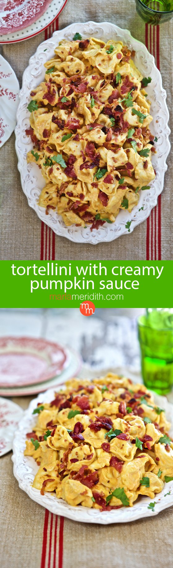 Tortellini with Creamy Pumpkin Sauce, this simple & delicious pasta recipe is bursting with hearty fall flavors! MarlaMeridith.com ( @marlameridith )