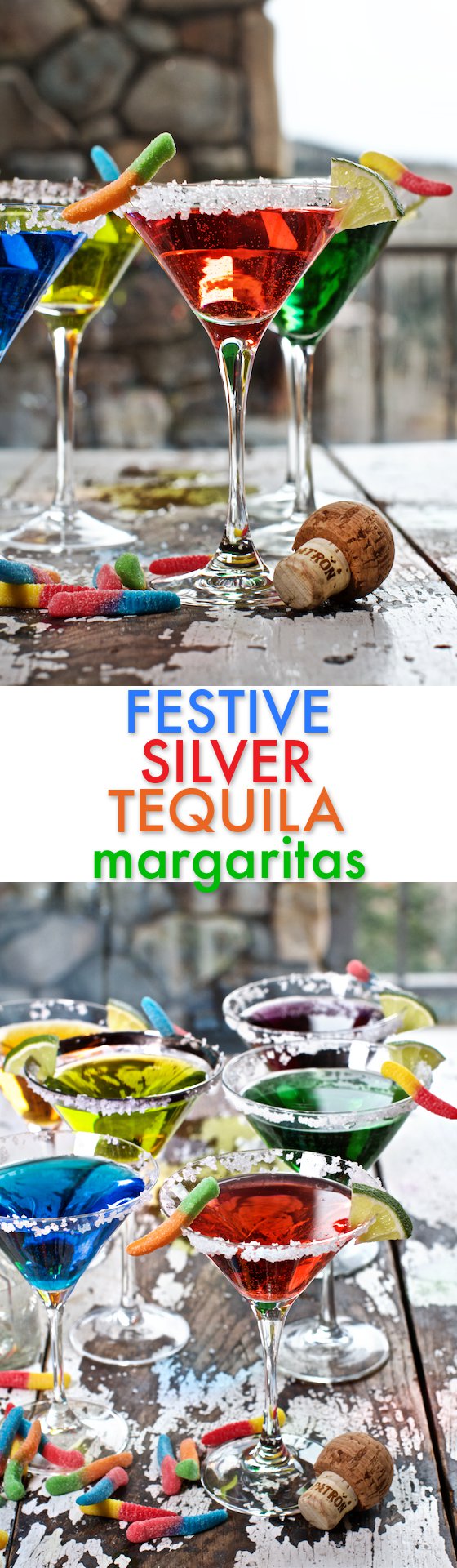 Festive Silver Tequila Margaritas! This Holiday Cocktail Recipe can be custom colored to suit any themed celebration! MarlaMeridith.com ( @marlameridith )