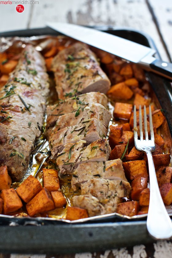 Think beyond turkey for the holidays! Rosemary Thyme Roast Pork Tenderloin recipe is moist, flavorful & completely delish MarlaMeridith.com ( @marlameridith)