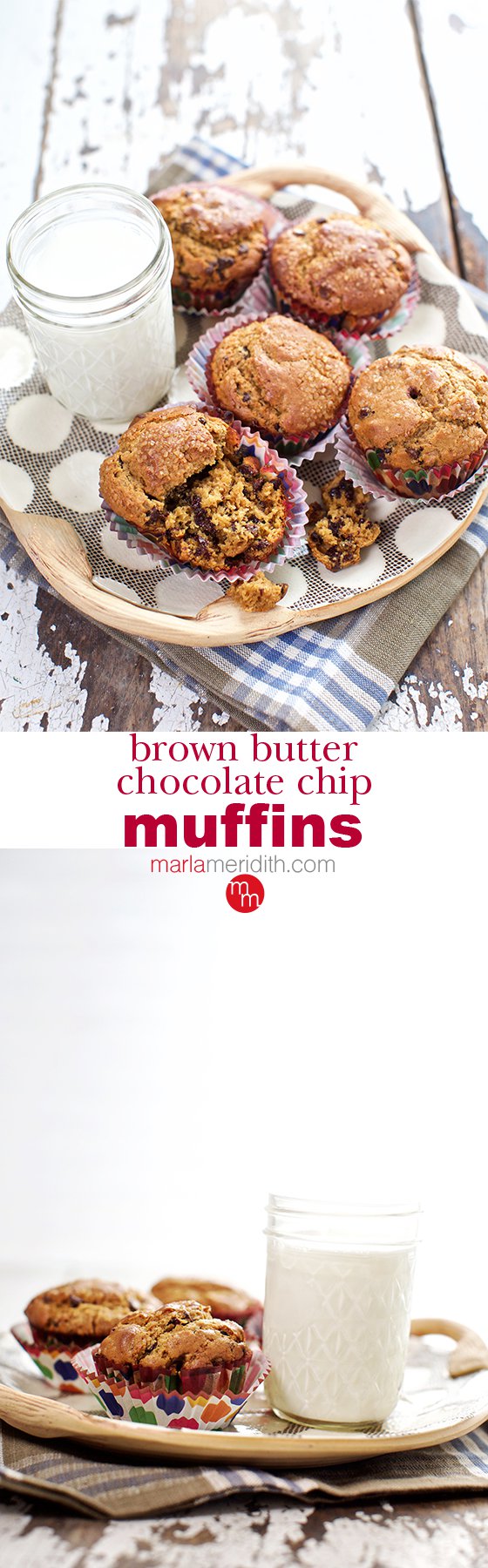 My Brown Butter Chocolate Chip Muffins recipe is melt in your mouth irresistible! Bake some today! MarlaMeridith.com ( @marlameridith )