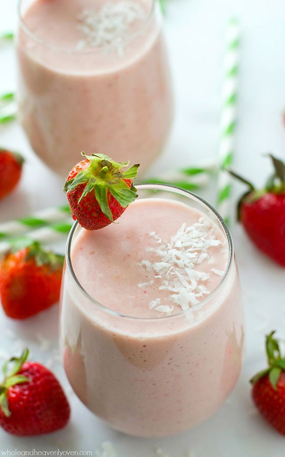Strawberry Pina Colada Smoothie by Whole and Heavenly Oven | Featured on MarlaMeridith.com ( @marlameridith )