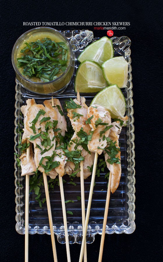 Roasted Tomatillo Chicken Skewers. This chicken will bring a zesty gourmet flavor to any party! MarlaMeridith.com ( @marlameridith )